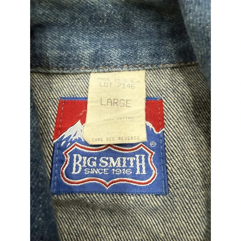 VTG 70s Mens Big Smith Dark Denim Chore‎ Coat Barn Jacket Large Made USA